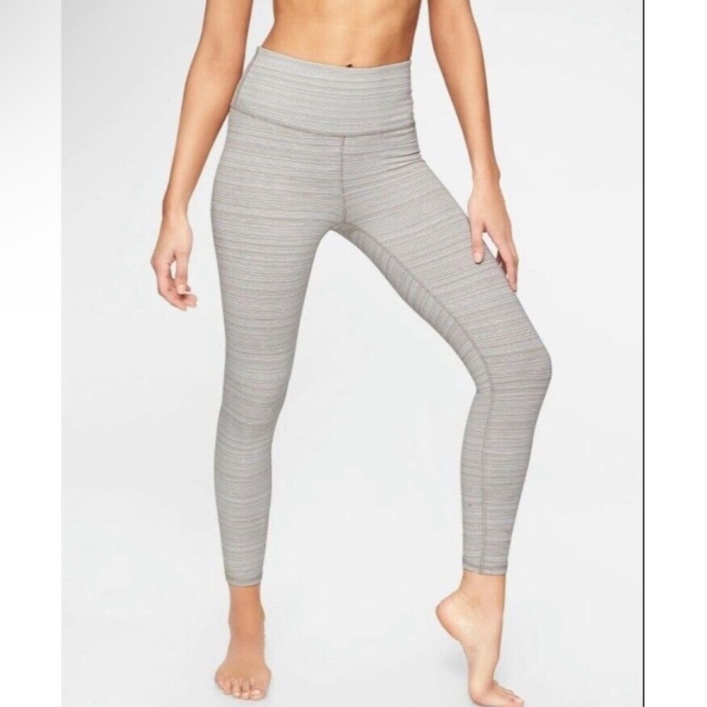 ATHLETA Leggings Womens Large Beige Textured Chaturanga Jacquard‎ Yoga Gym